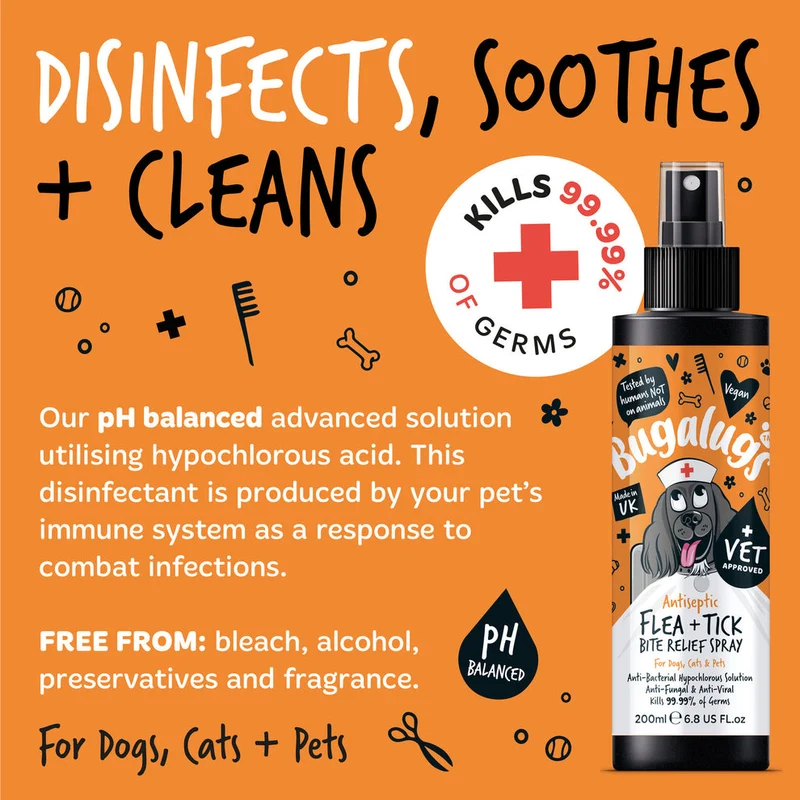 Bugalugs Antiseptic Flea & Tick Bite Relief Spray for Pets 200ML