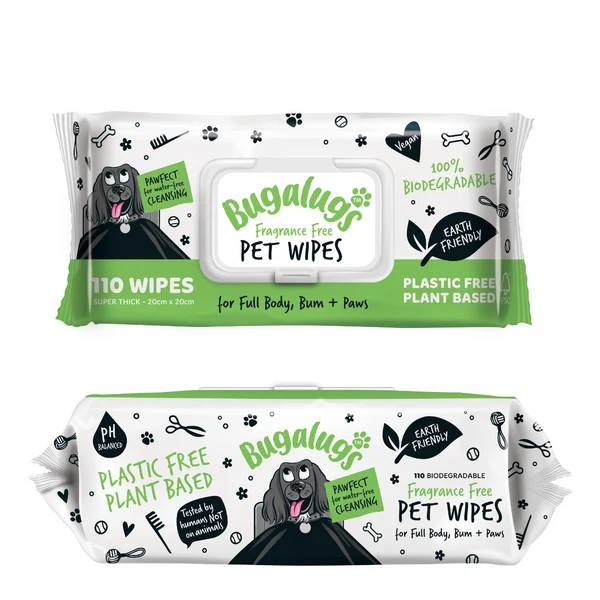 Bugalugs Fragrance Free Biodegradable Dog Wipes 110 WIPES