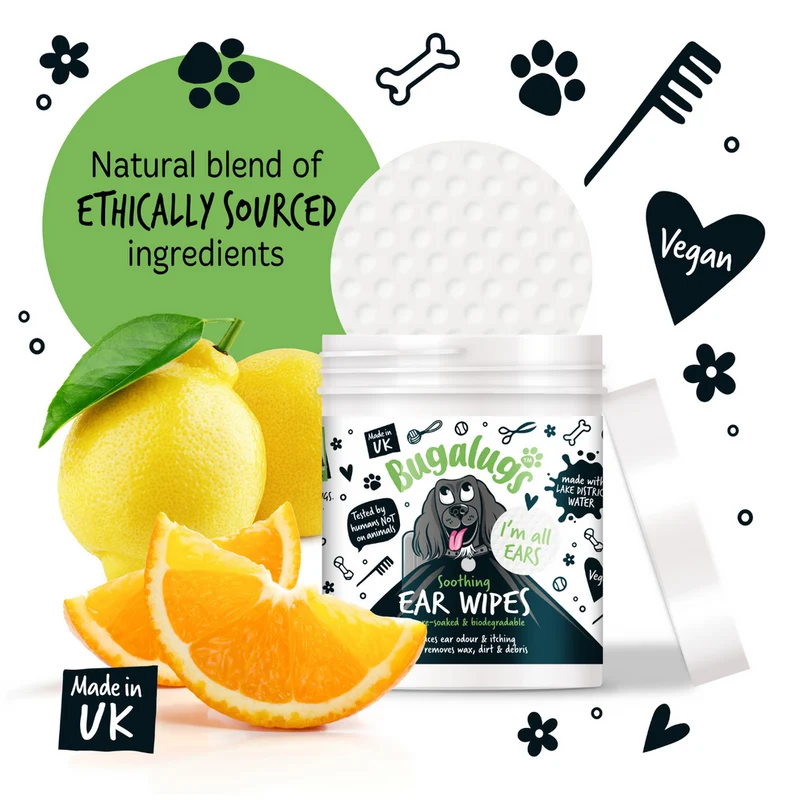 Bugalugs Soothing Biodegradable Ear Wipes for Dogs 100WIPES