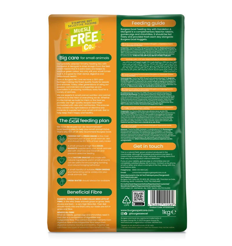 Burgess Excel Dandelion & Marigold Feeding Hay for Small Pets 1KG