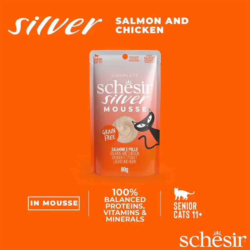Schesir Silver Mousse Salmon & Chicken Senior Wet Cat Food 80G