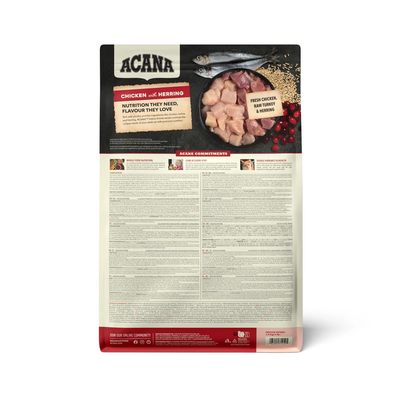 Acana Indoor Entree Recipe With Poultry & Fish Adult Dry Cat Food - Hairball Control