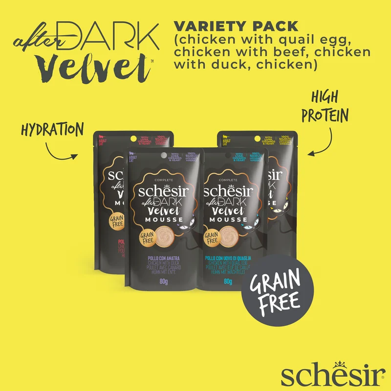 Schesir After Dark Velvet Mousse In Broth Wet Cat Food Variety Pack 12x80g