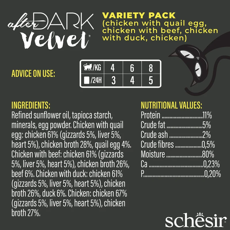 Schesir After Dark Velvet Mousse In Broth Wet Cat Food Variety Pack 12x80g