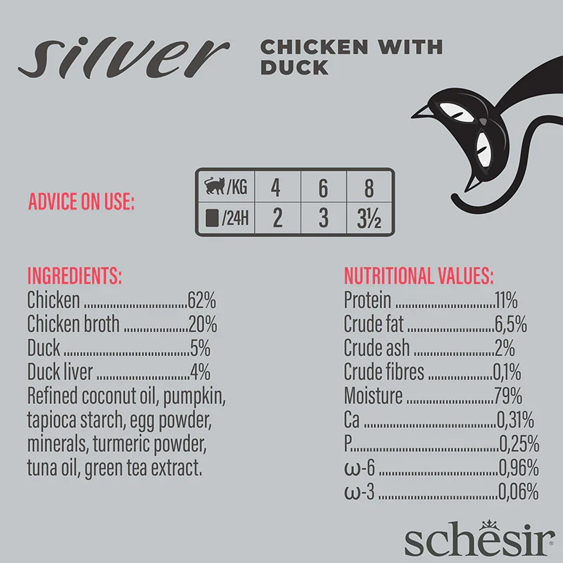 Schesir Silver Mousse & Fillets Wholefood Chicken With Duck Senior Wet Cat Food 70G