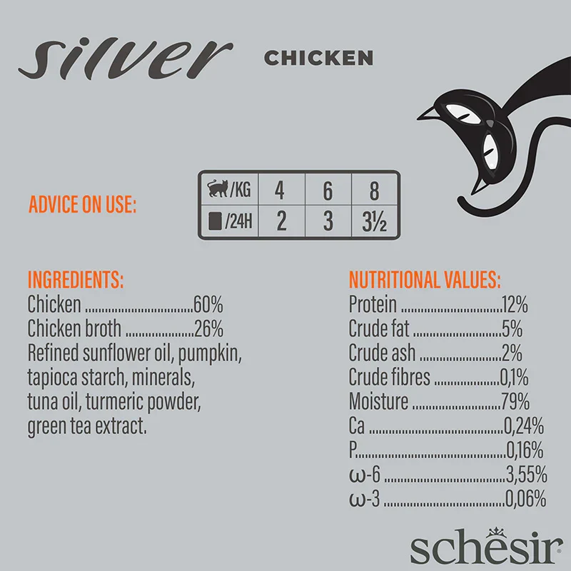 Schesir Silver Wholefood Chicken Senior Wet Cat Food In Broth 70G