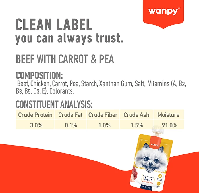 Wanpy Tasty Meat Paste Beef With Carrot & Pea Dog Treats 90G