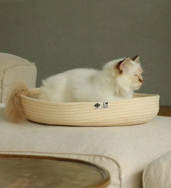 D&D Home I Love Happy Cats Jess Cat Cotton Rope Basket Bed