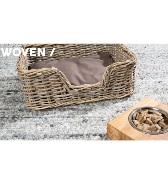 51DN Rattan Rectangular Cat & Dog Bed Basket With Cushion