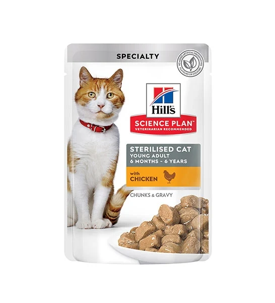 Hill's Science Plan Sterilised Young Adult Cat Chunks in Gravy with Chicken Pouches 85G