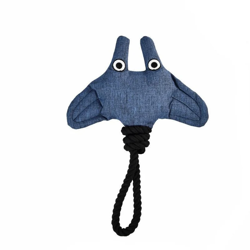 Peluche sonore écologique pour chien – Raie avec corde