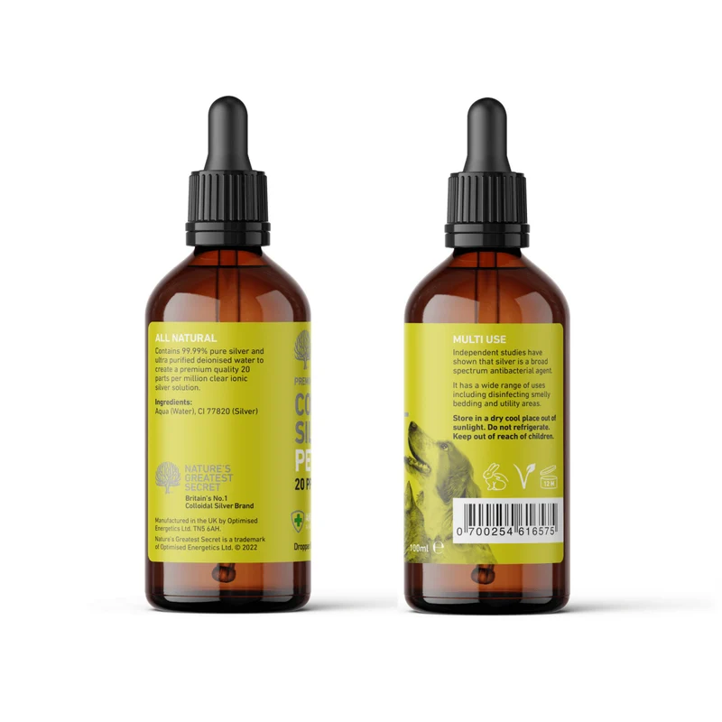 Argent colloïdal 20ppm Chien and Chats - Antibactérien - Flacon compte-gouttes 100 ml