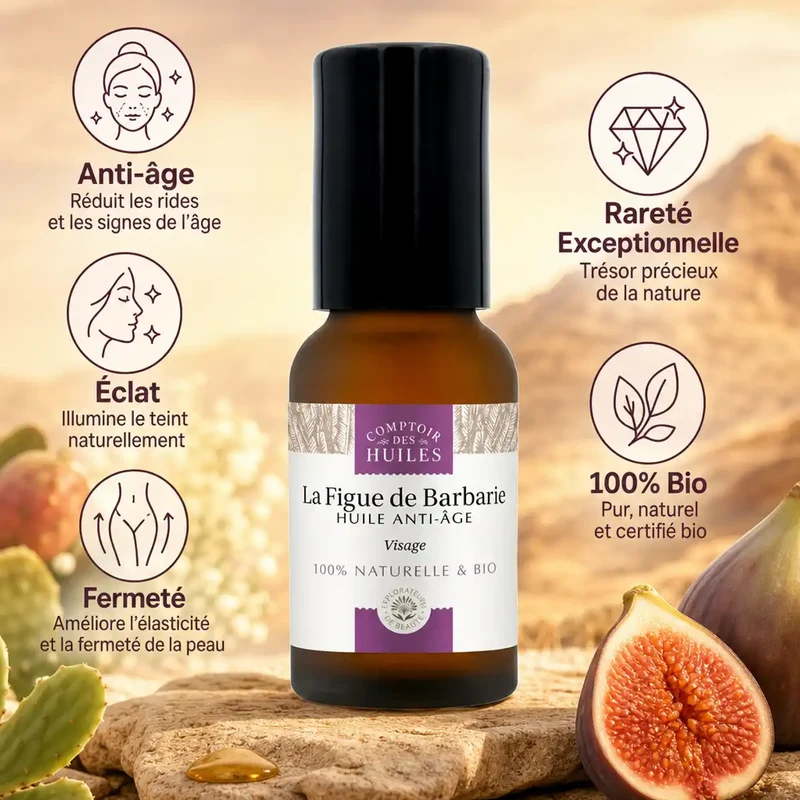 Huile de Pépins de Figue de Barbarie Bio - Anti-âge Roll-on 15ml - Comptoir des huiles