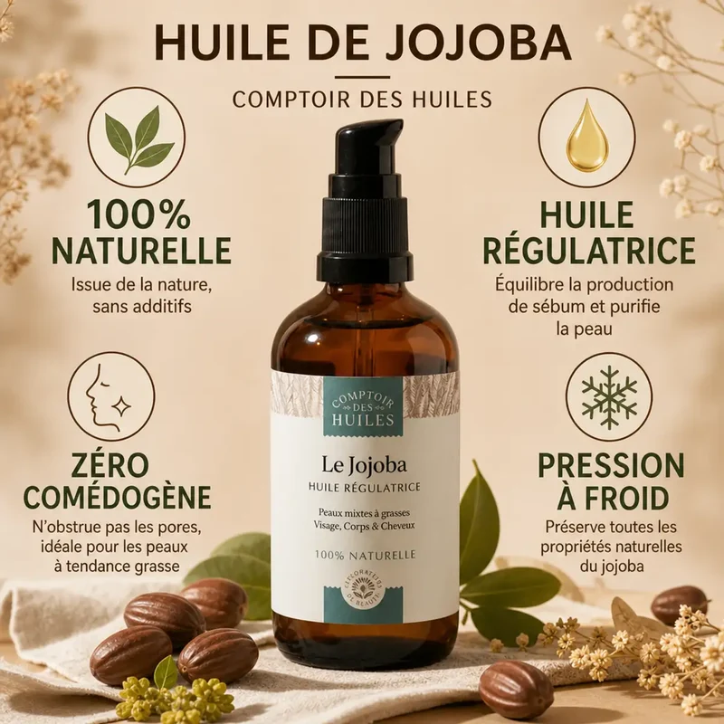 Huile de Jojoba - Régule le sébum - 100 ml - Comptoir des Huiles