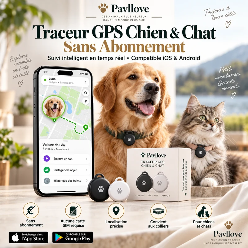 Traceur GPS Chien & Chat Sans Abonnement – iOS Android