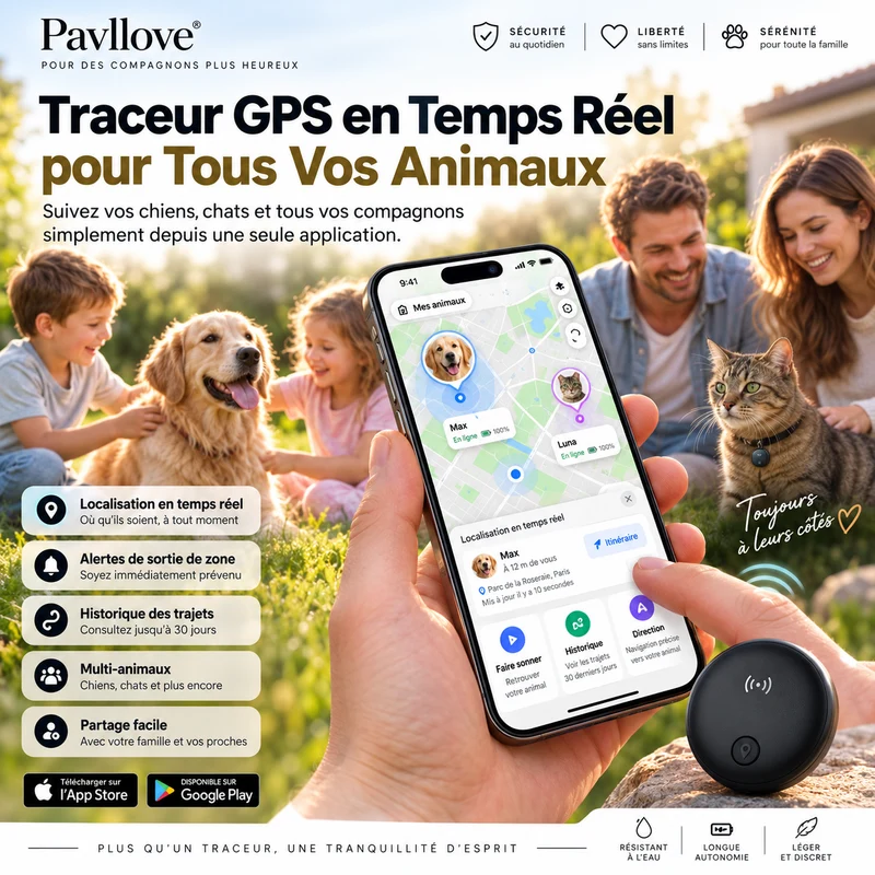 Traceur GPS Chien & Chat Sans Abonnement – iOS Android