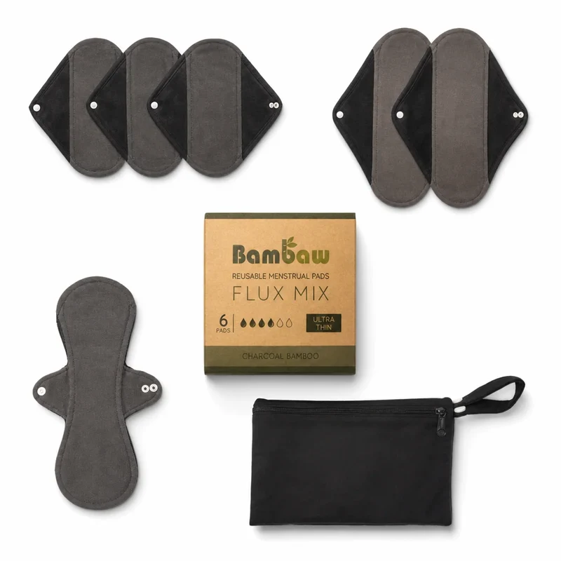 Serviettes de Règles Lavables Flux Mixte x6 + Pochette - Bambaw