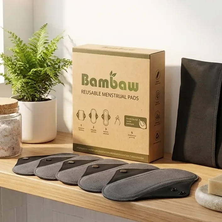 Serviettes de Règles Lavables Flux Mixte x6 + Pochette - Bambaw