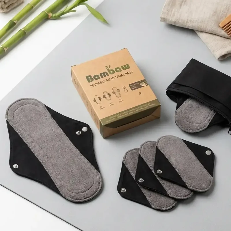 Serviettes de Règles Lavables Flux Mixte x6 + Pochette - Bambaw