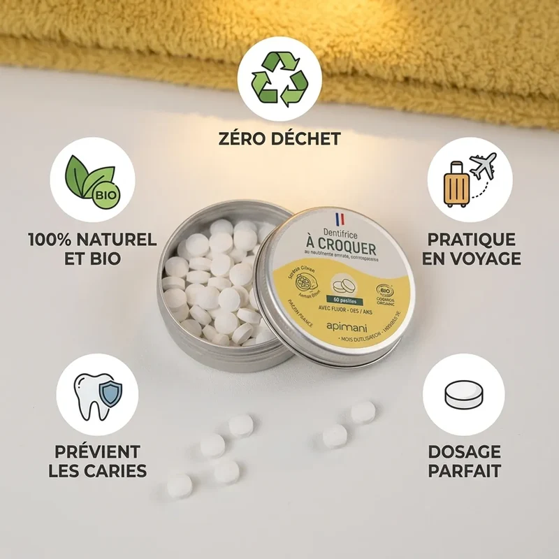 Dentifrice à Croquer Citron - 60 pastilles - Apimani