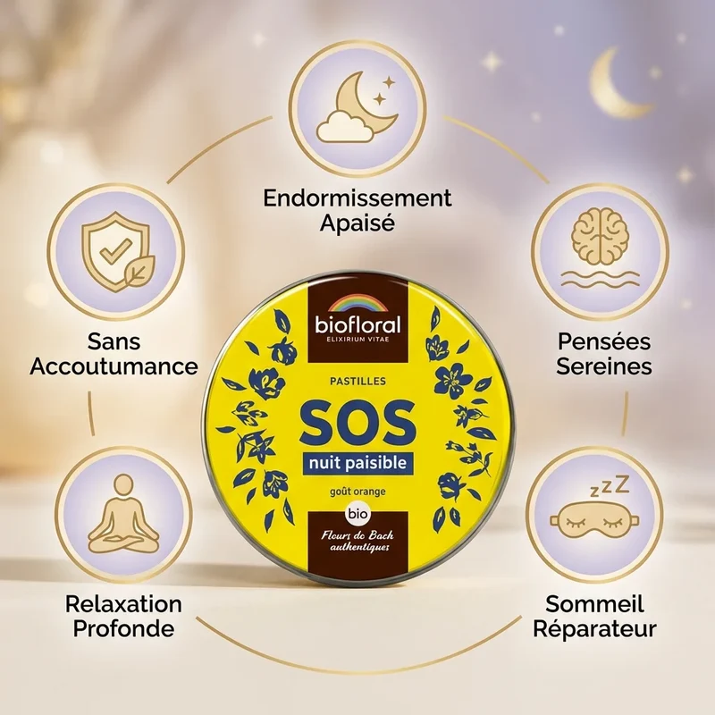 Pastilles de Secours - SOS Nuit Paisible - Fleurs de Bach - 50g - Biofloral