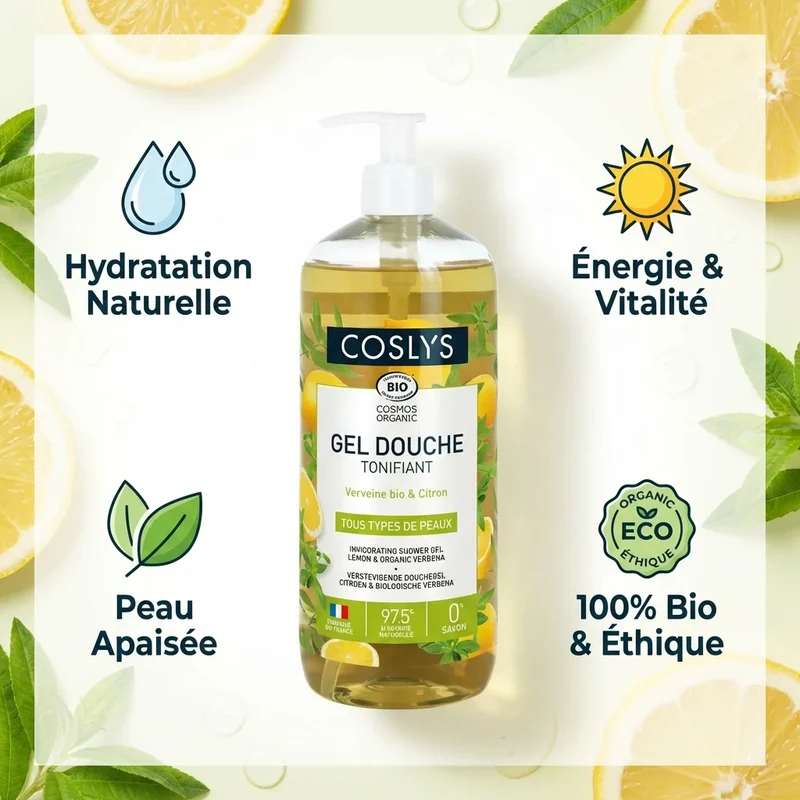 Gel douche - Verveine & Citron - Bio - 1L - Coslys
