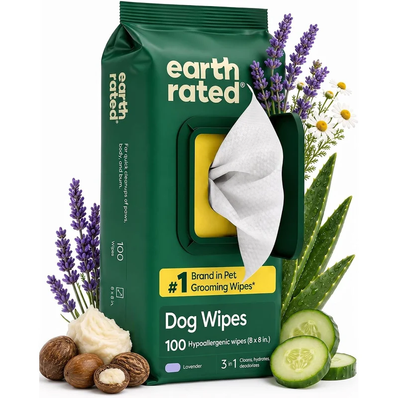 Lingettes nettoyantes hypoallergéniques pour chien – Earth Rated (Pack de 100)