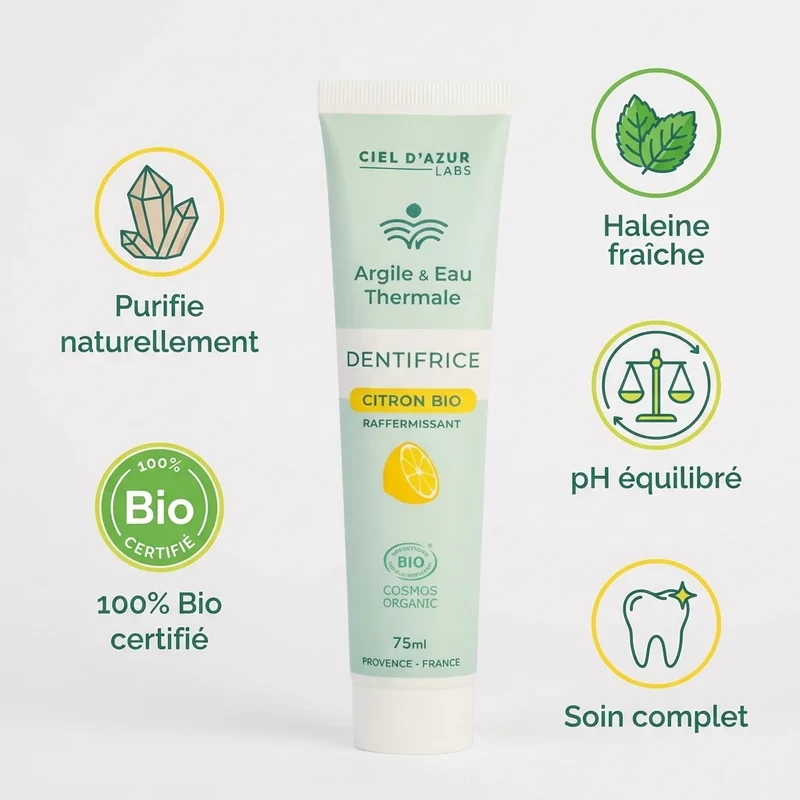 Dentifrice Citron Bio – 75 ml – Argile & Eau Thermale