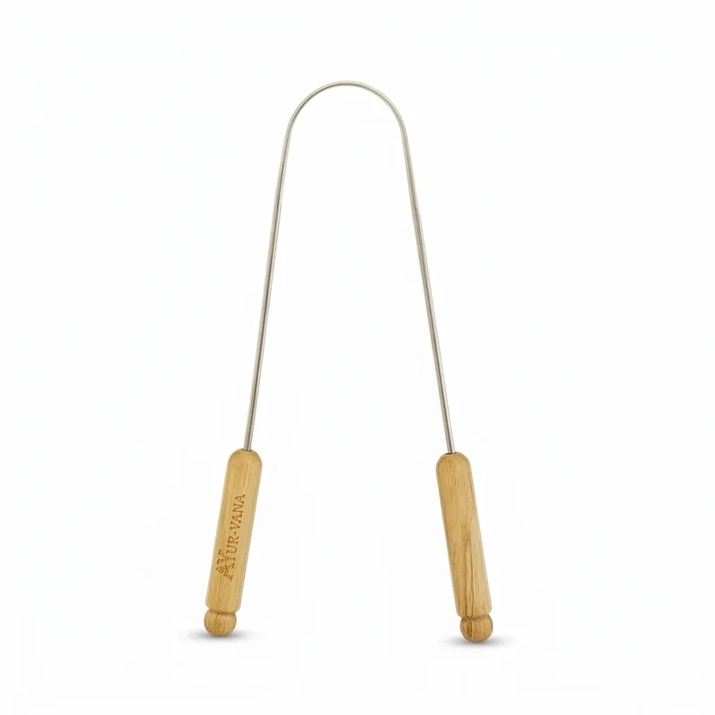 Gratte-langue réutilisable (bois et inox) - AYur-vana