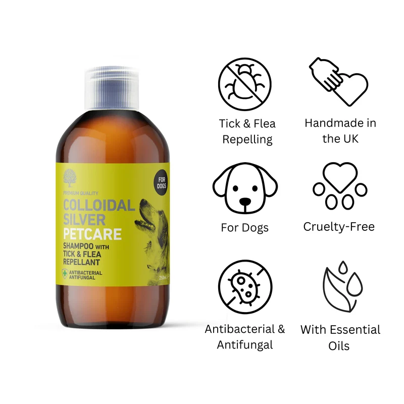 Shampooing à l'argent colloïdal avec répulsif contre les tiques et les puces