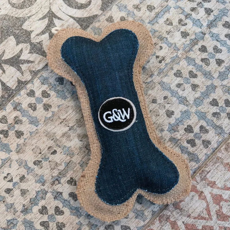 Jouet en Forme d’Os en Jute & Jean pour Chiens