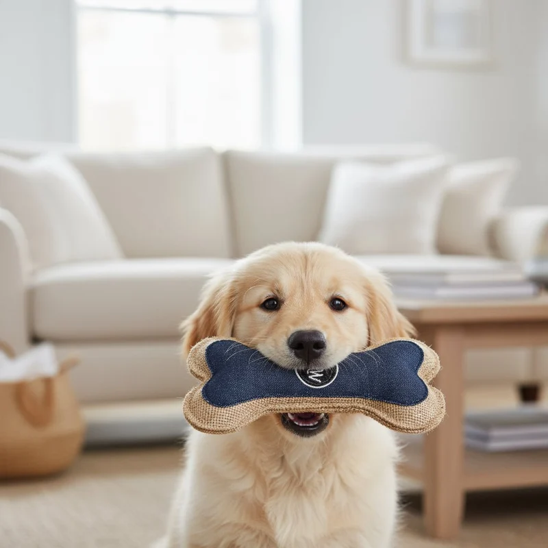 Jouet en Forme d’Os en Jute & Jean pour Chiens
