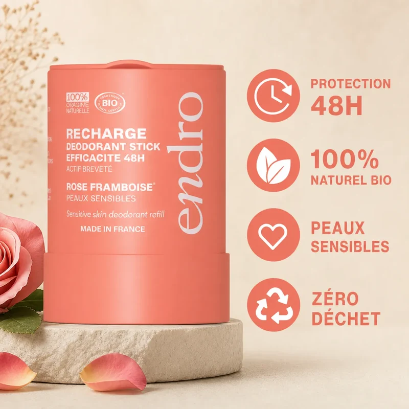 Recharge déodorant stick - Parfum rose-framboise - Endro