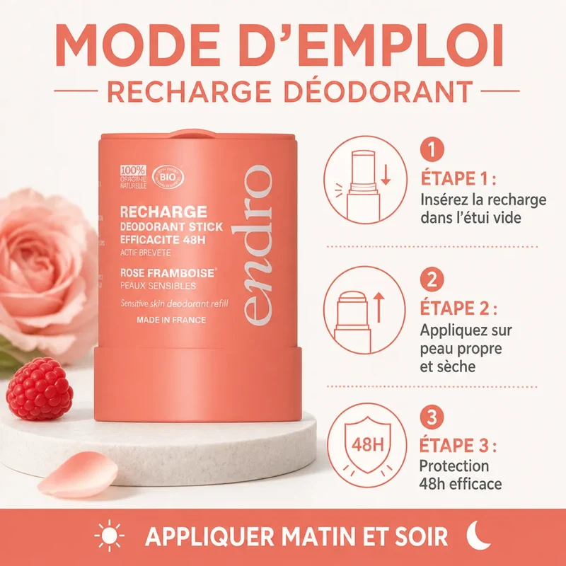 Recharge déodorant stick - Parfum rose-framboise - Endro