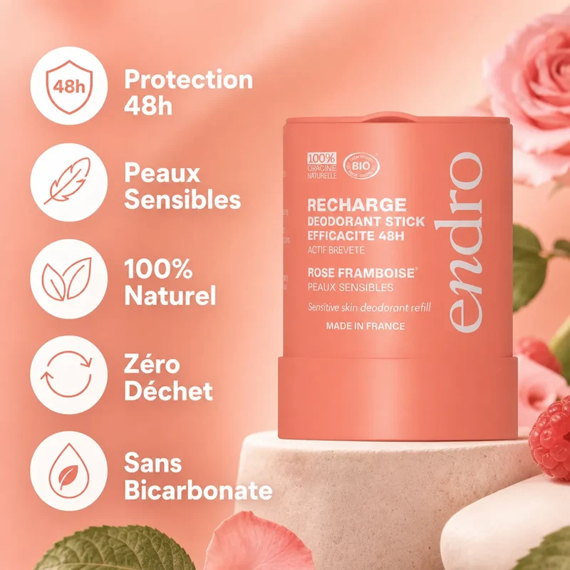 Recharge déodorant stick - Parfum rose-framboise - Endro