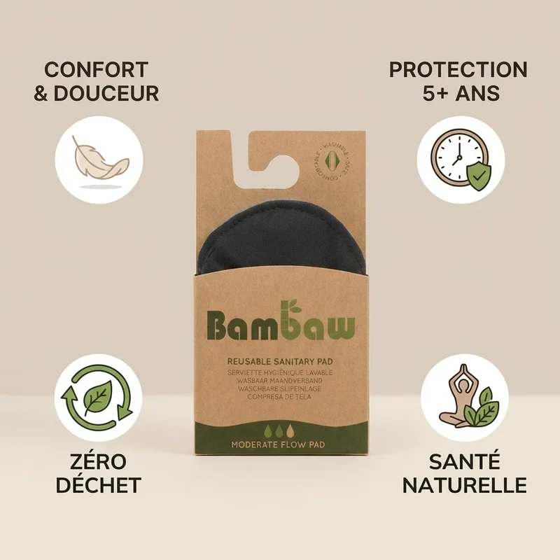 Serviette Hygiénique lavable - Flux moyen - Bambaw