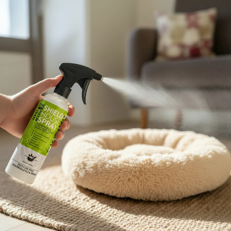 Spray anti-puces maison SHIELD – sans pesticide, idéal pour literie et tapis