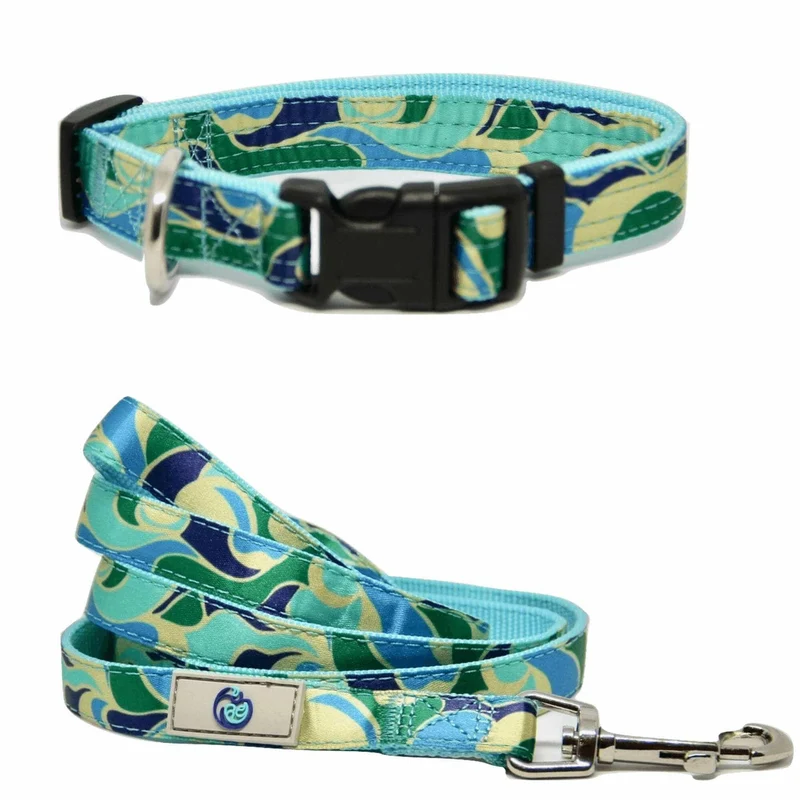 Ensemble collier + laisse pur chien motif Azur