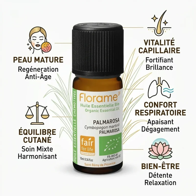 Huile essentielle de Palmarosa Bio - 10 ml - Florame