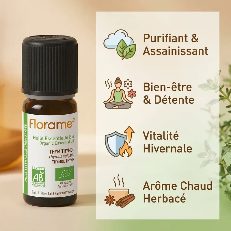 Huile Essentielle de Thym Thymol Bio - 5 ml - Florame
