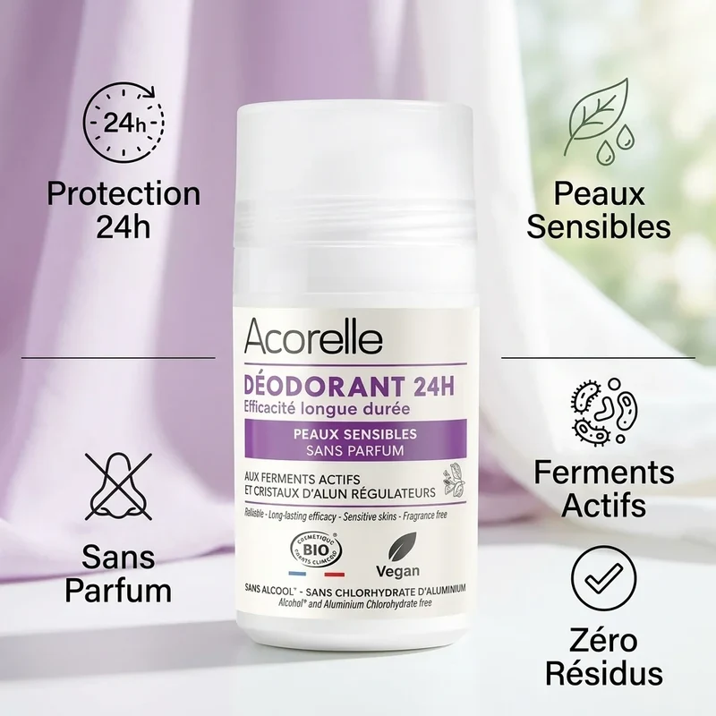 Déodorant Roll-on 24h Peaux Sensibles Bio - 50 ml - Acorelle