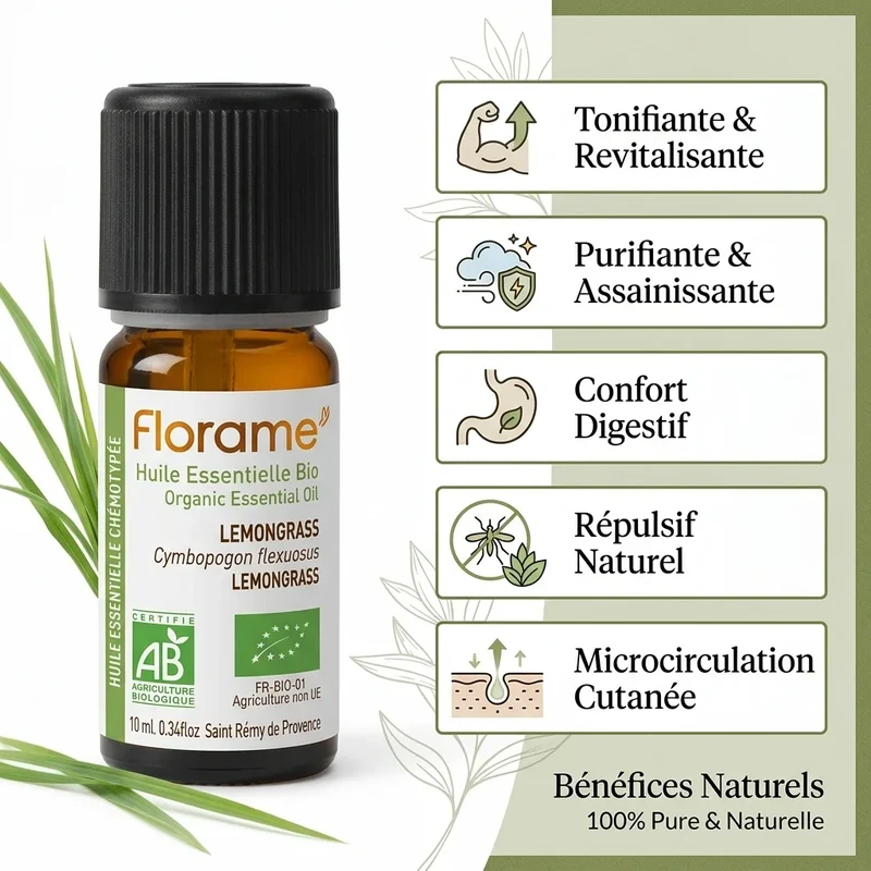 Huile Essentielle de Lemongrass Bio - 10 ml - Florame