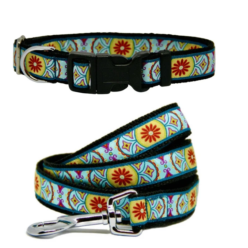 Ensemble collier et laisse pour chien Fleurs