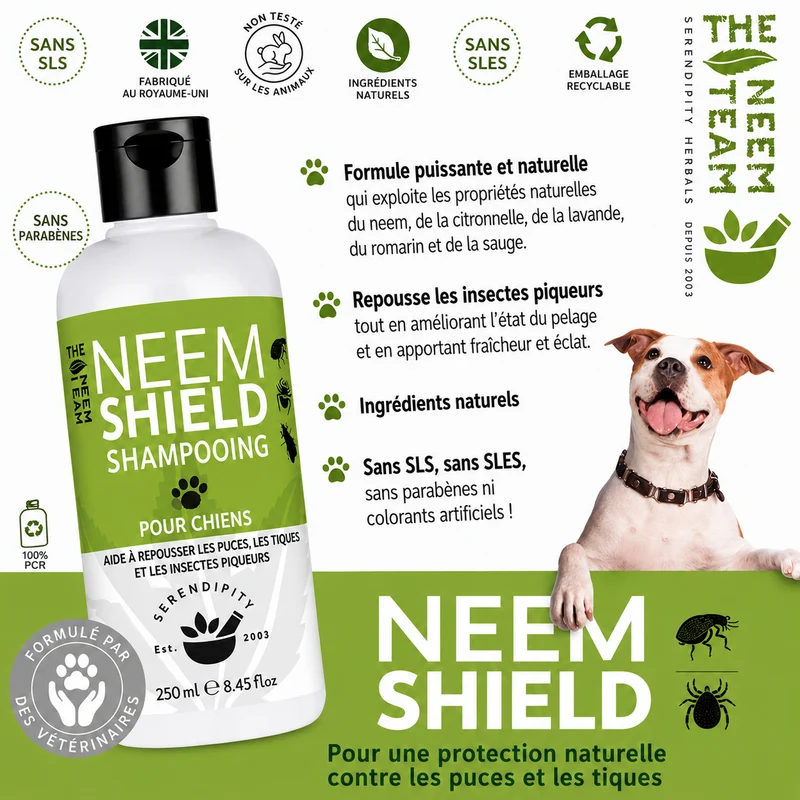 Shampoing à l’huile de Neem pour chien – Anti-puces et tiques | Neem Pet Shield