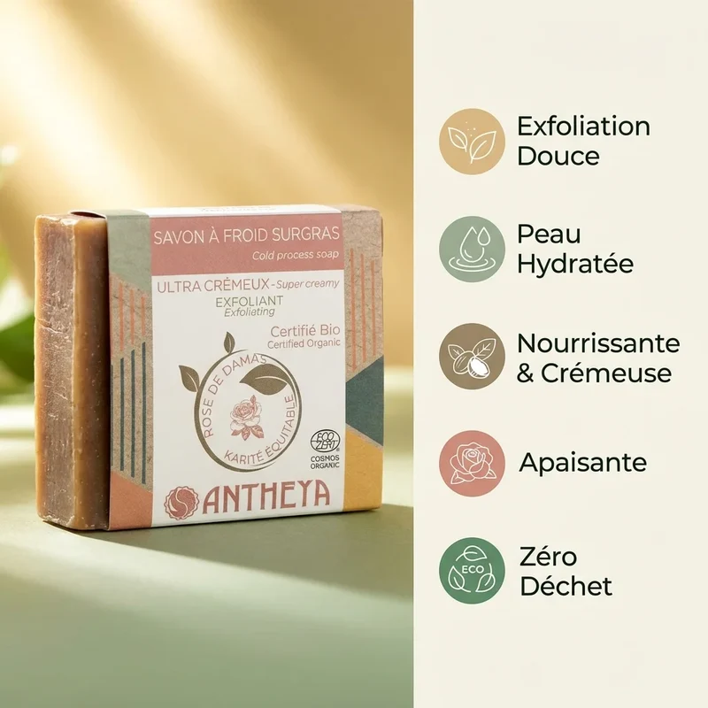 Savon solide crémeux visage - exfoliant peaux sensibles - 90 g - Antheya