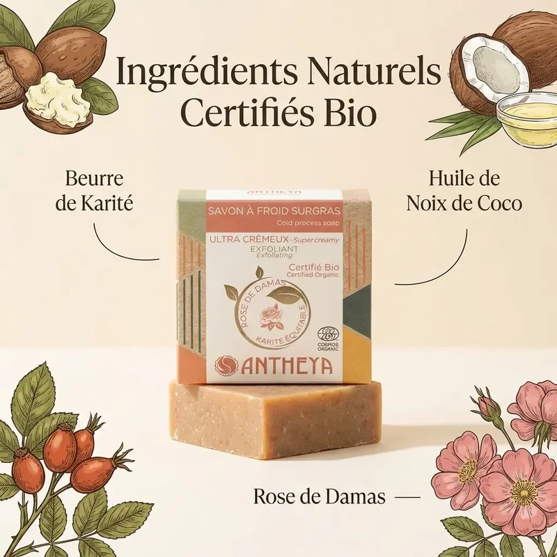 Savon solide crémeux visage - exfoliant peaux sensibles - 90 g - Antheya