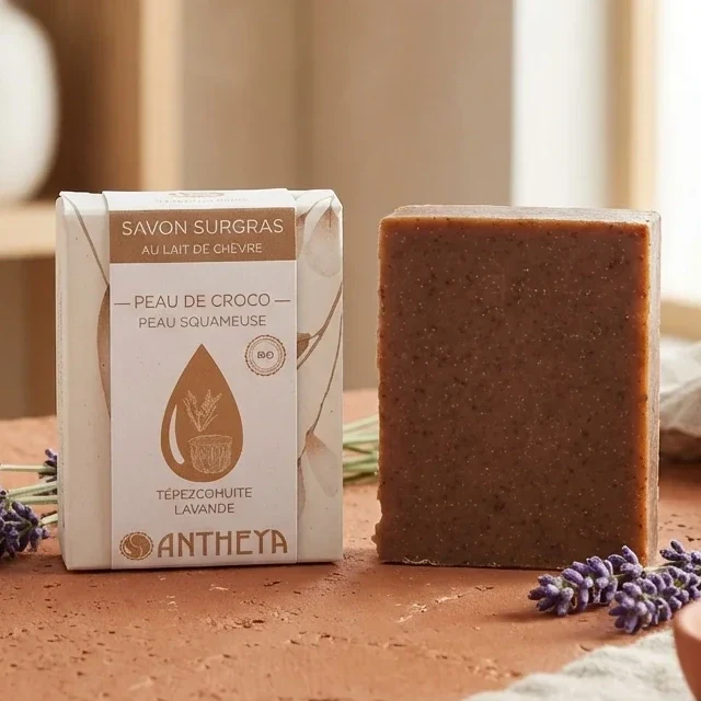 Savon solide au lait de chèvre - Peau de croco ou squameuse - 100g - Antheya