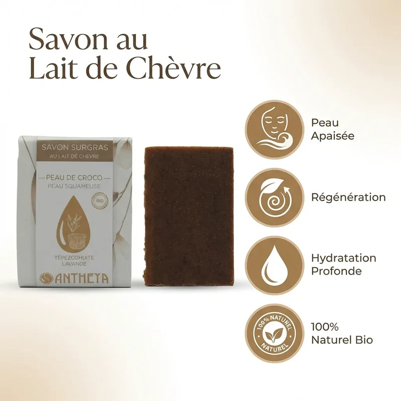 Savon solide au lait de chèvre - Peau de croco ou squameuse - 100g - Antheya