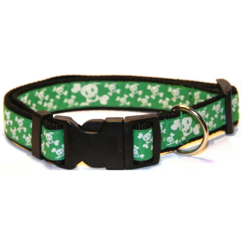 Collier pour Chien 'Tête de Mort vert'