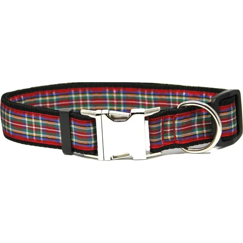 Collier pour chien 'Tartan écossais Rouge' boucle métal